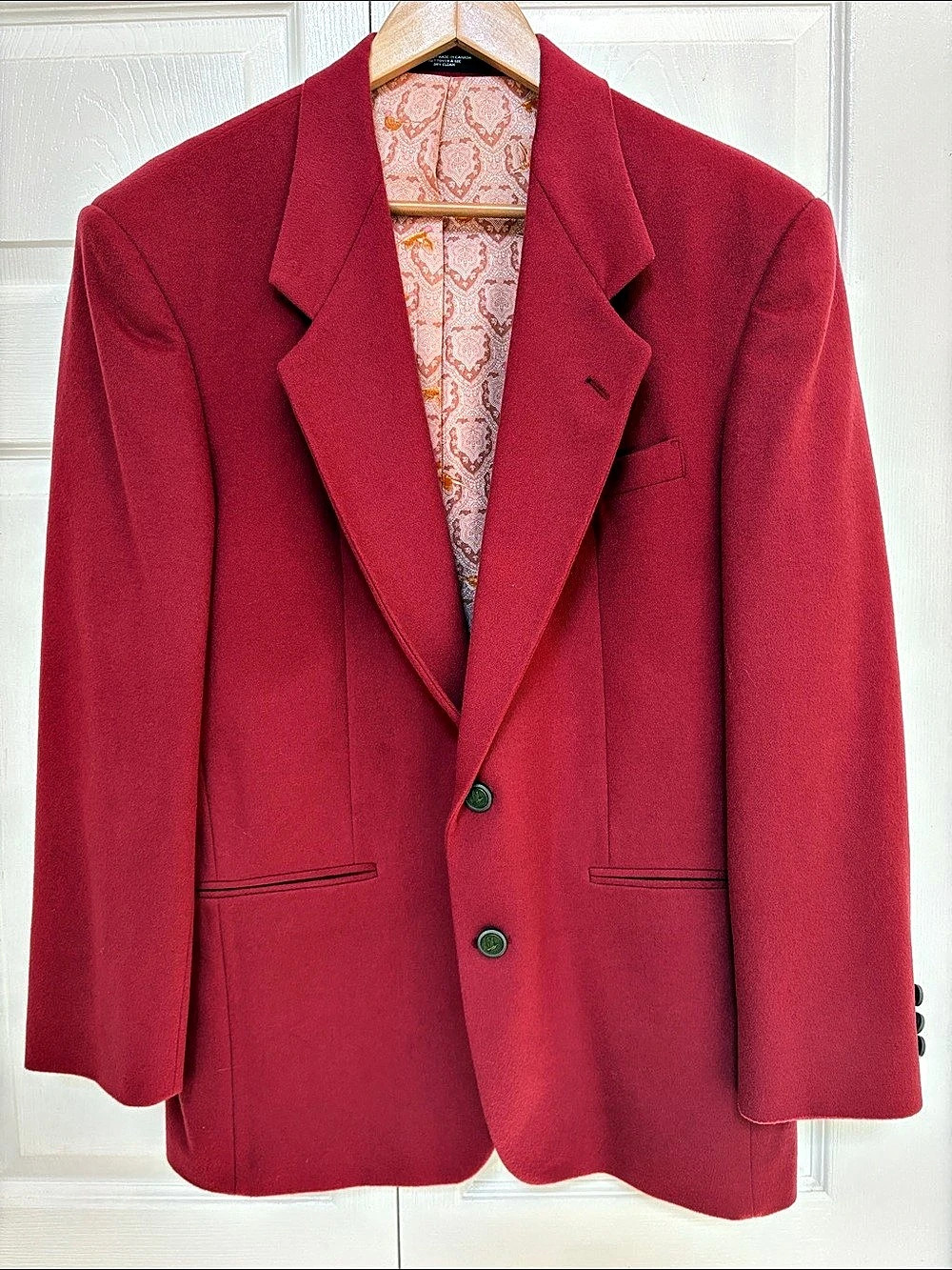 Beatties Red Blazer Paisley Lining Gold Bird Buttons Women's